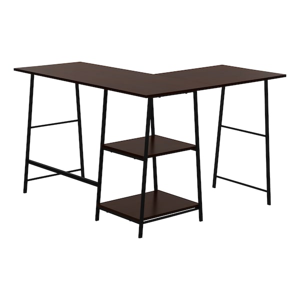 Monarch Specialties Computer Desk, Home Office, Corner, Storage Shelves, 48"L, L Shape, Work, Laptop, Metal, Brown - I 7590