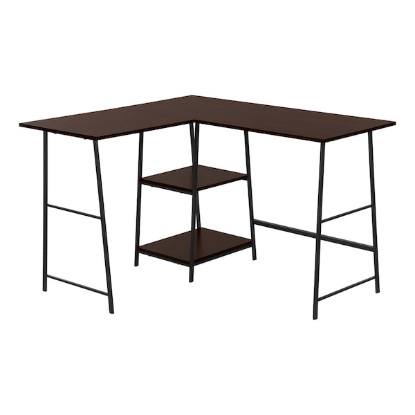Monarch Specialties Computer Desk, Home Office, Corner, Storage Shelves, 48"L, L Shape, Work, Laptop, Metal, Brown - I 7590