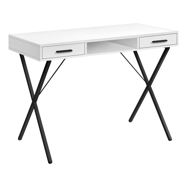 Monarch Specialties Computer Desk, Home Office, Laptop, Left, Right Set-up, Storage Drawers, 42"L, Work, Metal, White - I 7790