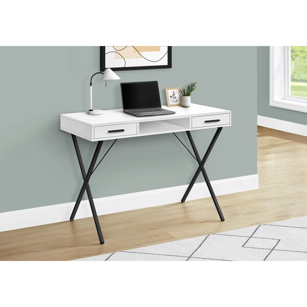 Monarch Specialties Computer Desk, Home Office, Laptop, Left, Right Set-up, Storage Drawers, 42"L, Work, Metal, White - I 7790