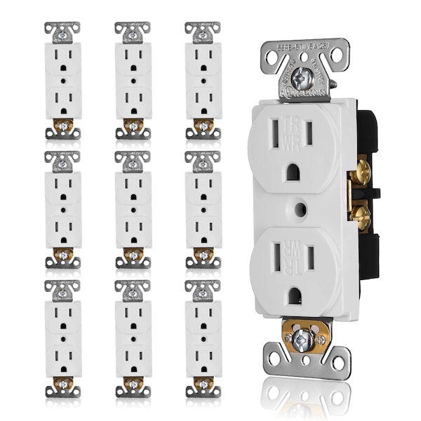 Faith 15 Amp 125-Volt Weather and Tamper-Resistant NEMA5-15R Wall Mount Duplex Outlet, White, 10PK - SSRE5TRWR-WH-10