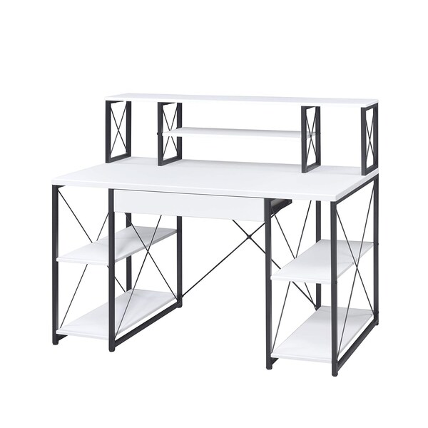 Acme Writing Desk W/ Small Hutch & 1-Drawer, 41 in H, 24 in W X Metal, Veneer, Composite Wood, White - ER-007WH