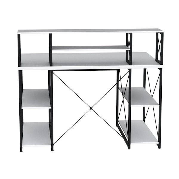 Acme Writing Desk W/ Small Hutch & 1-Drawer, 41 in H, 24 in W X Metal, Veneer, Composite Wood, White - ER-007WH