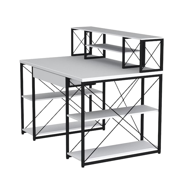 Acme Writing Desk W/ Small Hutch & 1-Drawer, 41 in H, 24 in W X Metal, Veneer, Composite Wood, White - ER-007WH