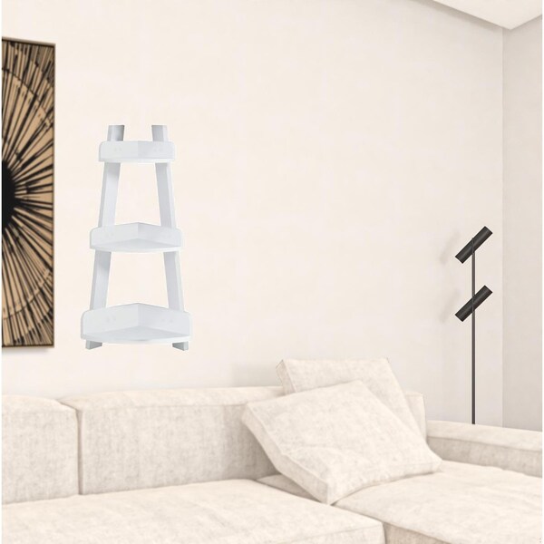 Homeroots 13 x 16 x 33.25 in. White Particle Board Hollow Core Corner Shelf - 355754