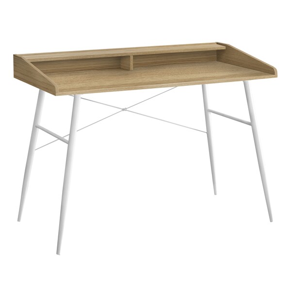 Monarch Specialties Computer Desk, Home Office, Laptop, Storage Shelves, 48"L, Work, Metal, Laminate, Natural, White - I 7534