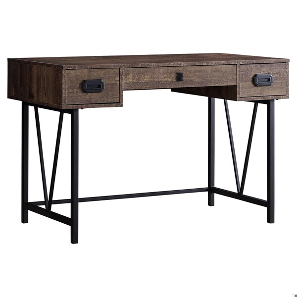 Homeroots 31 in. Brown Particle Board & Black Metal Computer Desk with a Hollow Core - 333513