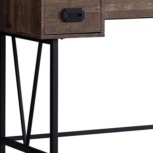 Homeroots 31 in. Brown Particle Board & Black Metal Computer Desk with a Hollow Core - 333513