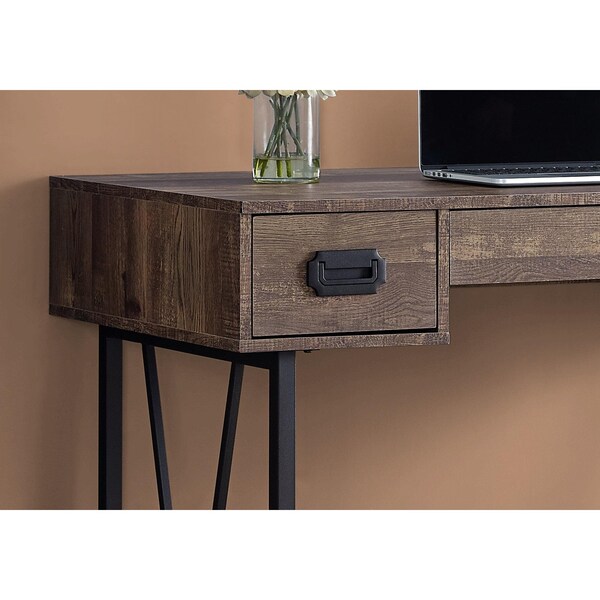Homeroots 31 in. Brown Particle Board & Black Metal Computer Desk with a Hollow Core - 333513