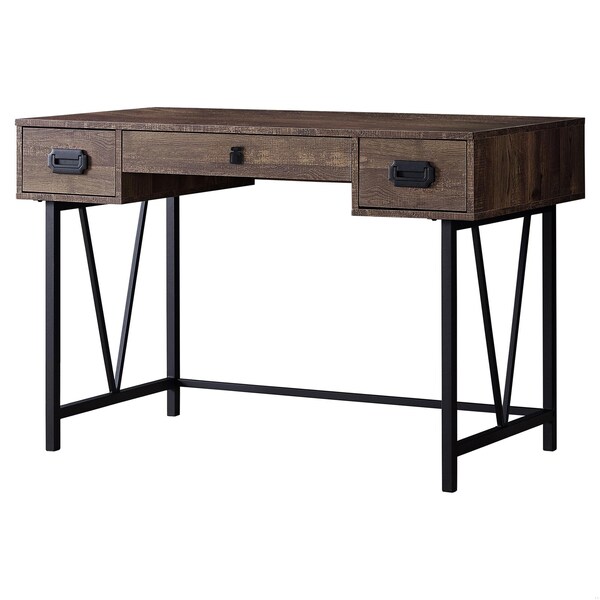 Homeroots 31 in. Brown Particle Board & Black Metal Computer Desk with a Hollow Core - 333513