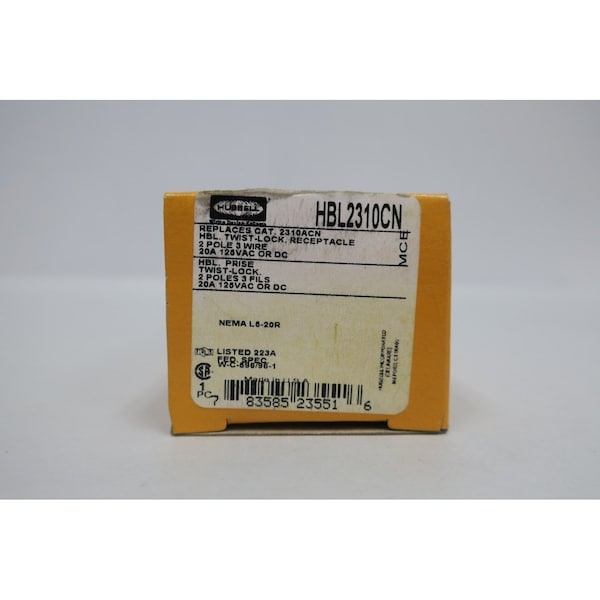 Hubbell 2P 3W 20A Amp 125VAc Receptacle - HBL2310CN