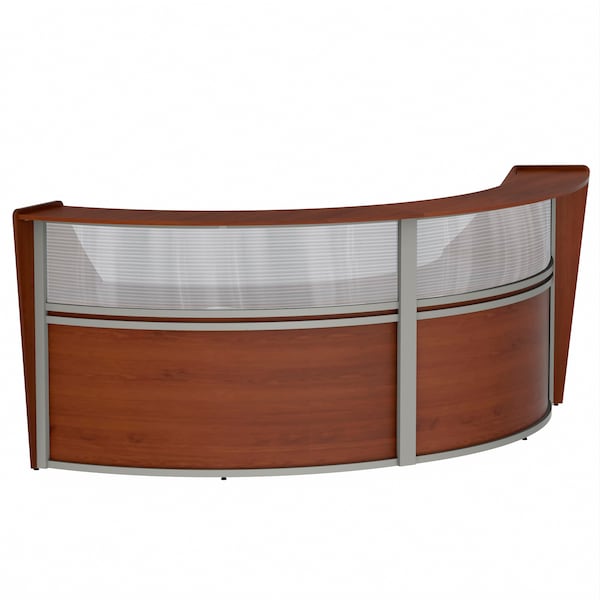 Linea Italia Curved Reception Desk 2 Units, Clear Panel, 124 inW x 49 inD, Cherry - ZUC316