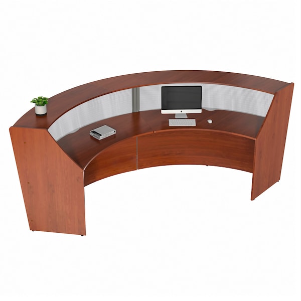 Linea Italia Curved Reception Desk 2 Units, Clear Panel, 124 inW x 49 inD, Cherry - ZUC316