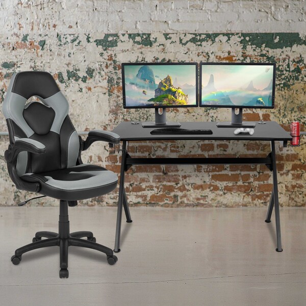 Flash Furniture Black Gaming Desk and Chair Set with Cup Holder - BLN-X10D1904-GY-GG