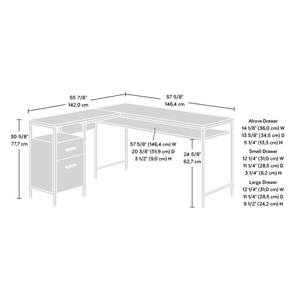 Sauder 57.64 in D X 30.59 in H, 55.91 in W X Engineered wood, Metal - 431298