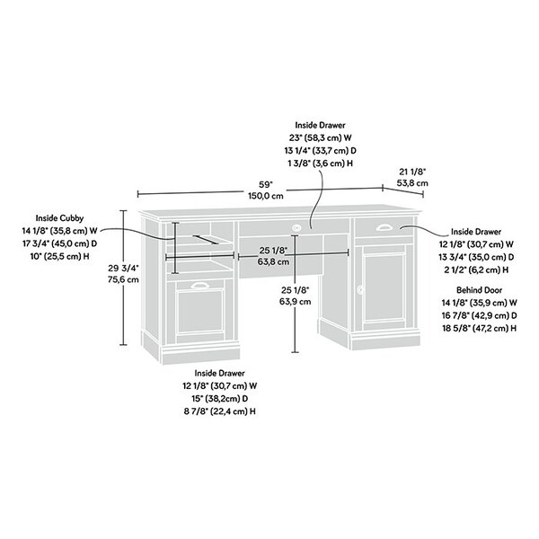 Sauder Executive Desk, 21.18 in D X 29.8 in H, 59.06 in W X Engineered wood - 422706
