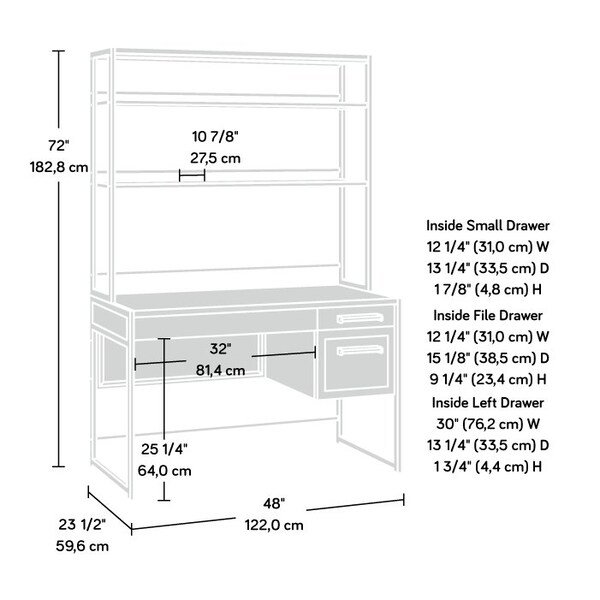 Sauder 23.46 in D X 71.97 in H, 48.03 in W X Engineered wood, Metal - 431654
