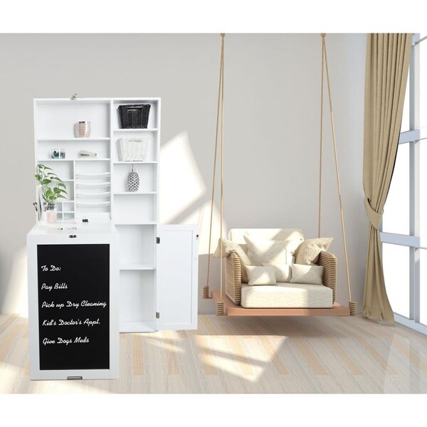 Utopia Alley 31.5 x 7 x 59.6 in. Fold-Out Convertible Desk with Large Storage Cabinet, White - UT585497