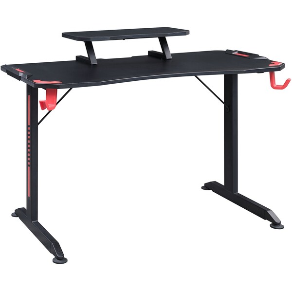 Lorell Gaming Desk, w/Monitor Shelf/Hooks, 48"x26"x36", Black - LLR84393