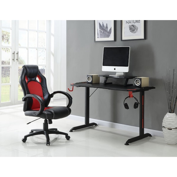Lorell Gaming Desk, w/Monitor Shelf/Hooks, 48"x26"x36", Black - LLR84393