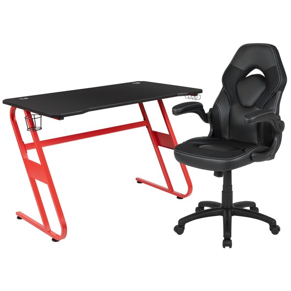 Flash Furniture Red Gaming Desk and Chair Set with Cup Holder - BLN-X10RSG1030-BK-GG