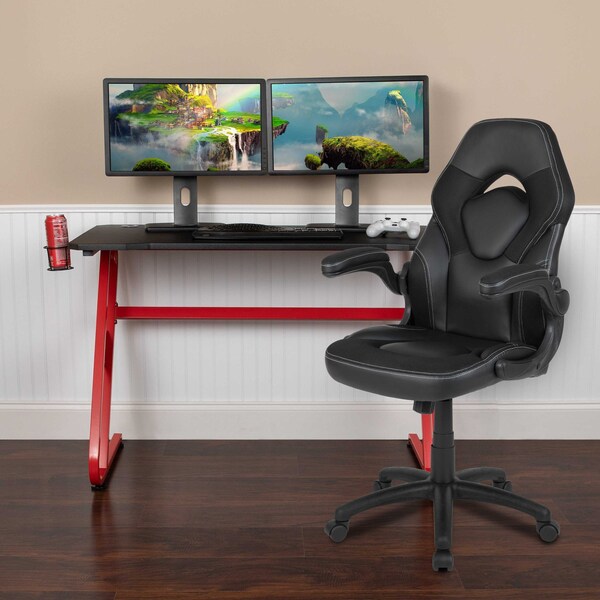 Flash Furniture Red Gaming Desk and Chair Set with Cup Holder - BLN-X10RSG1030-BK-GG