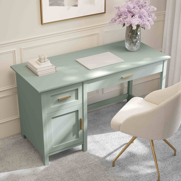 Martha Stewart 22.75 in H, 54 in W X Engineered Wood, Steel, Sage Frame/Polished Brass Hardware - ZG-ZP-09-SG-GLD-MS