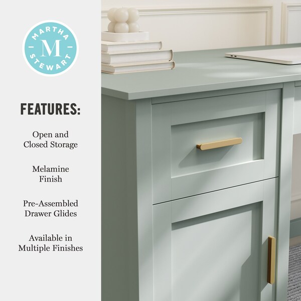 Martha Stewart 22.75 in H, 54 in W X Engineered Wood, Steel, Sage Frame/Polished Brass Hardware - ZG-ZP-09-SG-GLD-MS