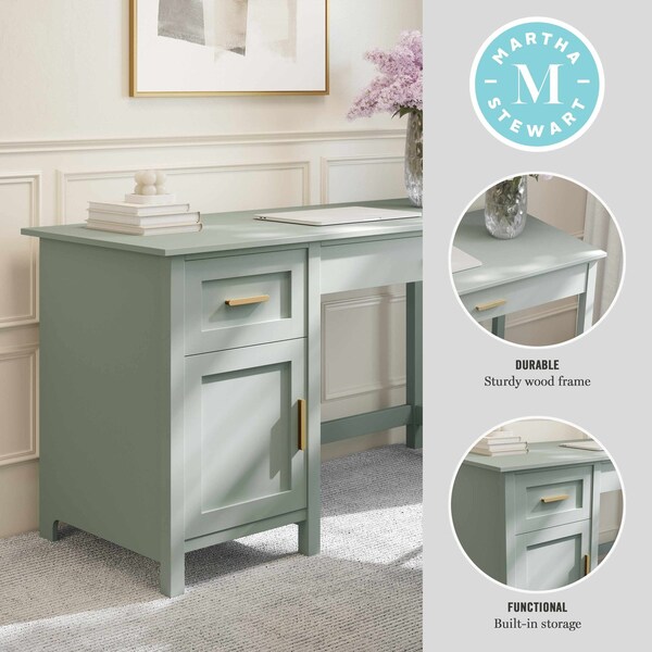 Martha Stewart 22.75 in H, 54 in W X Engineered Wood, Steel, Sage Frame/Polished Brass Hardware - ZG-ZP-09-SG-GLD-MS