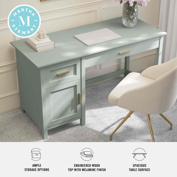 Martha Stewart 22.75 in H, 54 in W X Engineered Wood, Steel, Sage Frame/Polished Brass Hardware - ZG-ZP-09-SG-GLD-MS