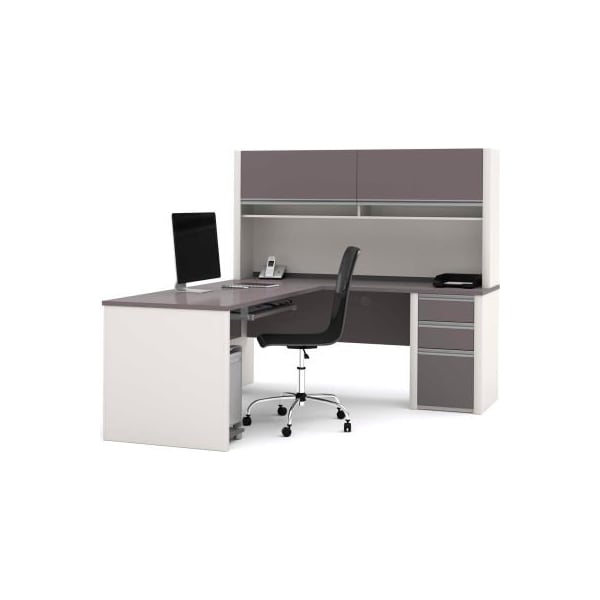 Bestar Bestar L Desk with Hutch & Pedestal - 71"- Slate & Sandstone - Connexion Series - 93859-1559