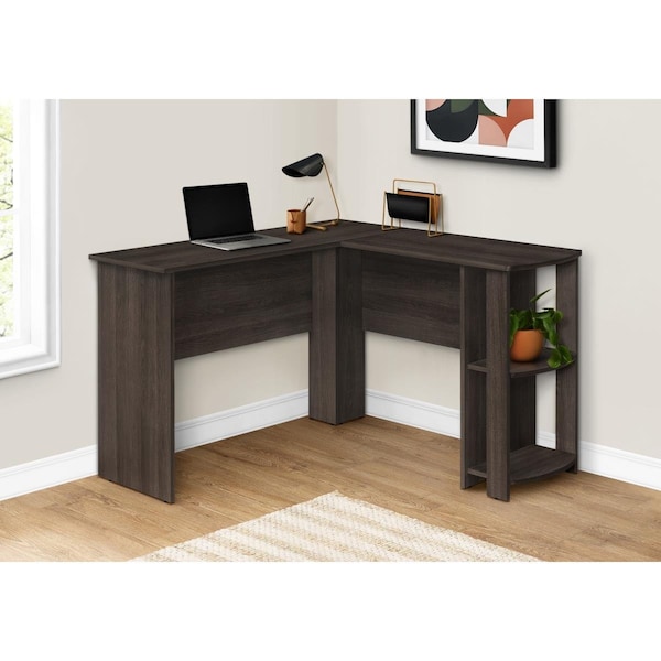 Daphnes Dinnette 47 in. Brown Oak L-Shaped Corner Computer Desk with 2 Shelves - DA3072191