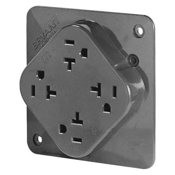 Zoro Select Receptacle, 20 A Amps, 125V AC, Flush Mount, Quad Outlet, 5-20R, Gray - 21254GY