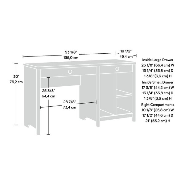 Sauder Desk, 19.45 in D X 30 in H, 53.15 in W X Engineered wood - 432069