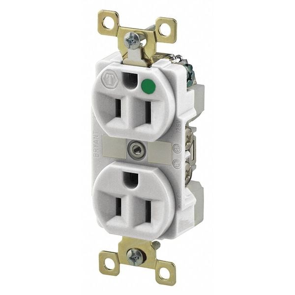 Zoro Select Receptacle, 15 A Amps, 125V AC, Flush Mount, Standard Duplex Outlet, 5-15R, White - BRY8200WL