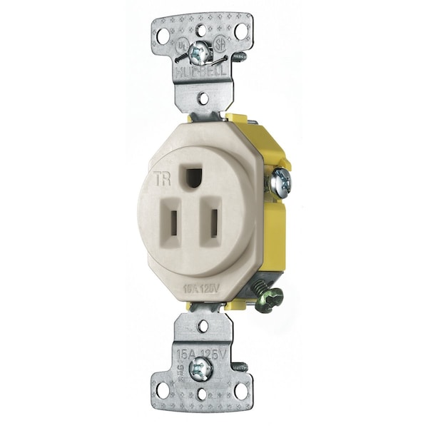 Hubbell Wiring Device-Kellems TradeSelect, Straight Blade Devices, Receptacles, Residential Grade, Tamper Resistant Single, 15A 125V, 2- Pole 3-Wire Grounding, 5-15R, Light Almond - RR151LATR