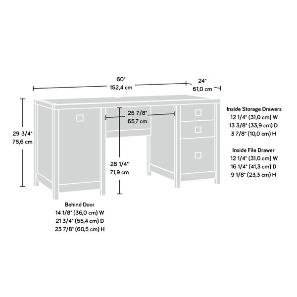 Sauder 24.02 in D X 29.76 in H, 60 in W X Engineered wood - 429510