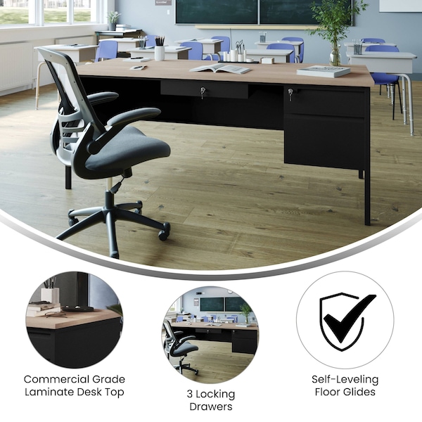 Flash Furniture 30 in D X White Oak, 70 in W X - GC-M-BLK-177-WHTOAK-GG