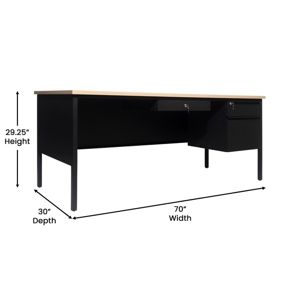 Flash Furniture 30 in D X White Oak, 70 in W X - GC-M-BLK-177-WHTOAK-GG