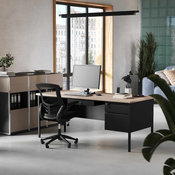 Flash Furniture 30 in D X White Oak, 70 in W X - GC-M-BLK-177-WHTOAK-GG