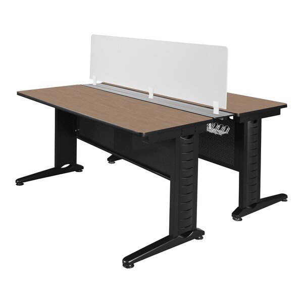 Regency Fusion 2 Person Bench Workstation W/ Privacy Panel, 66 in W X Wood, Metal, Noble Oak - MFBPD6658NO