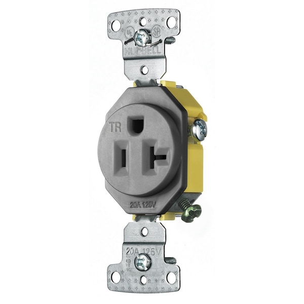Hubbell Wiring Device-Kellems TradeSelect, Straight Blade, Single Receptacle, Tamper Resistant, 20A 125V, 2-Pole 3-Wire Grounding, 5-20R, Gray - RR201GYTR