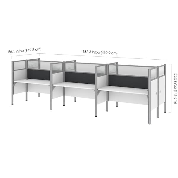 Bestar Bestar Pro-Biz 183W 6-Person Office Cubicles with Gray Tack Boards and High Privacy Panels in white - 100873DG-17