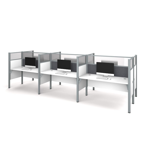Bestar Bestar Pro-Biz 183W 6-Person Office Cubicles with Gray Tack Boards and High Privacy Panels in white - 100873DG-17