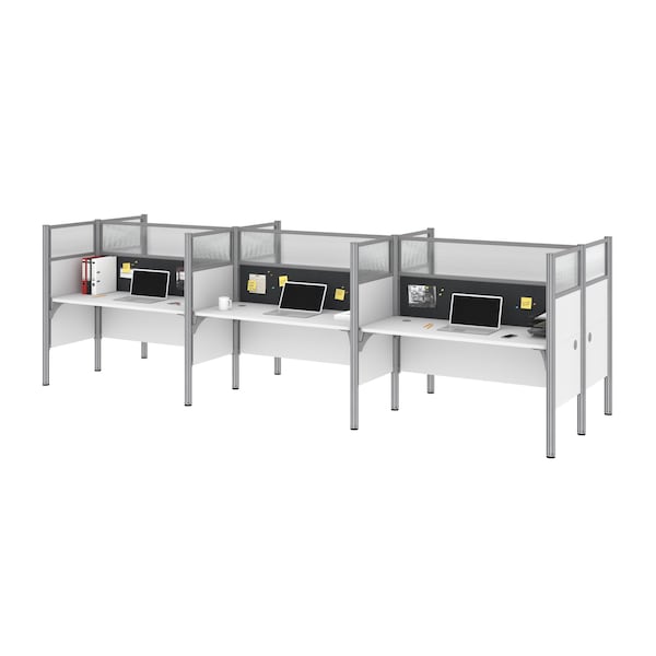 Bestar Bestar Pro-Biz 183W 6-Person Office Cubicles with Gray Tack Boards and High Privacy Panels in white - 100873DG-17