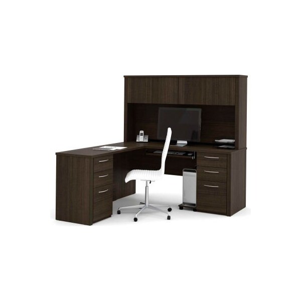 Bestar Bestar L-Shaped Desk and Hutch - 66 - Dark Chocolate - Embassy Series - 60853-79