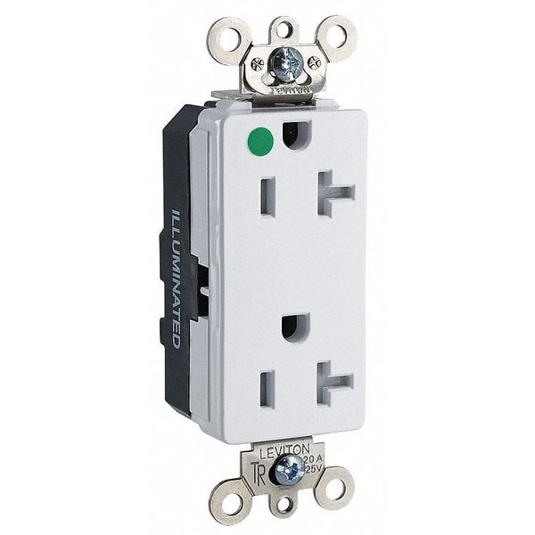Leviton Receptacle, 20 A Amps, 125VAC, Decorator Duplex Outlet, 5-20R, White - MT163-ILW
