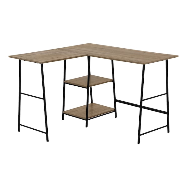 Monarch Specialties Computer Desk, Home Office, Corner, Storage Shelves, 48"L, L Shape, Work, Laptop, Metal, Brown - I 7592