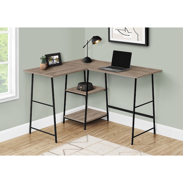 Monarch Specialties Computer Desk, Home Office, Corner, Storage Shelves, 48"L, L Shape, Work, Laptop, Metal, Brown - I 7592