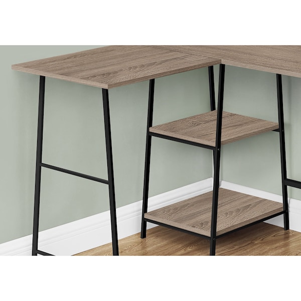 Monarch Specialties Computer Desk, Home Office, Corner, Storage Shelves, 48"L, L Shape, Work, Laptop, Metal, Brown - I 7592